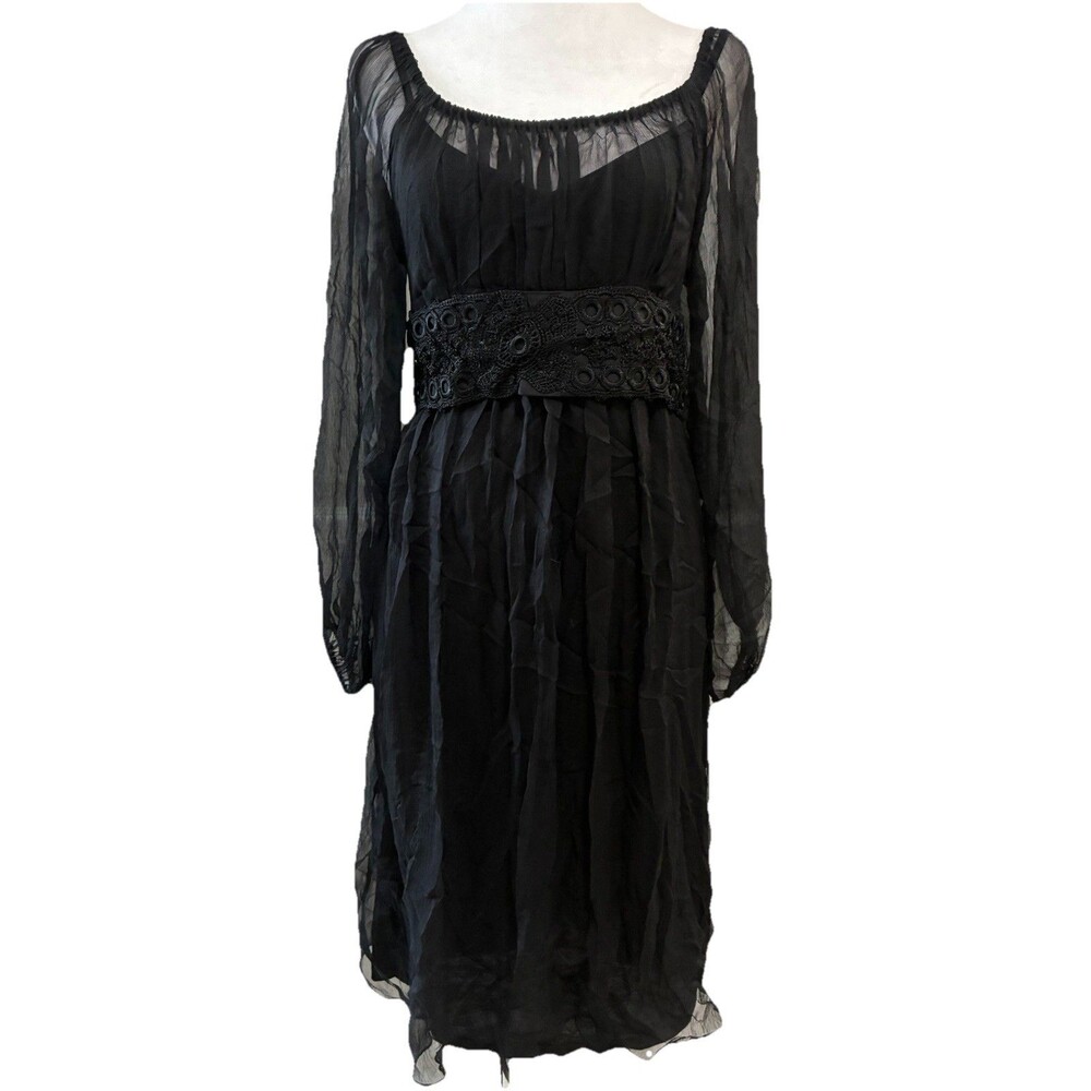 ECI New York Black Dress Silk Fairy Whimsygoth Romantic Witchy Sz. M Sheer NWT